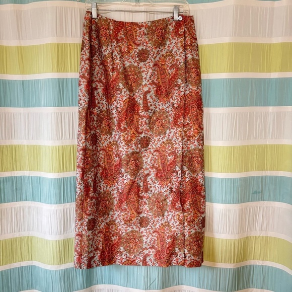 Vintage Charter Club Linen Paisley Long Wrap Skirt Sz 12 - Picture 8 of 8